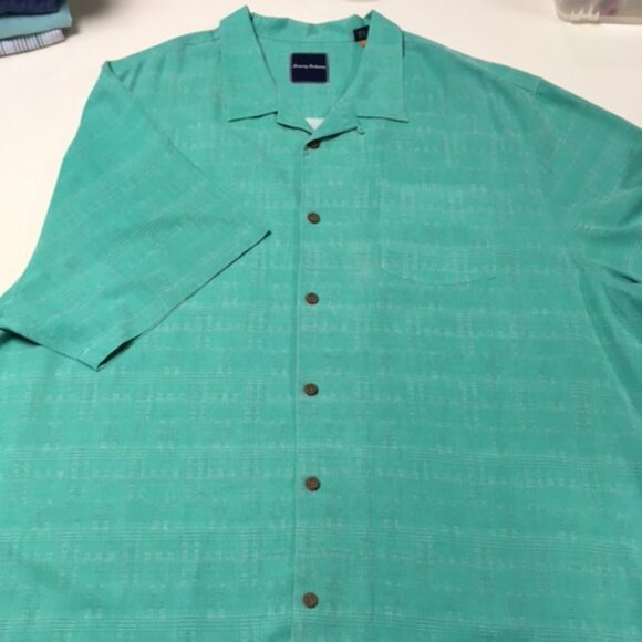 Tommy Bahama Men's 3XB Short Sleeve Green Silk Camp Shirt in Excellent Condition - Picture 2 of 8